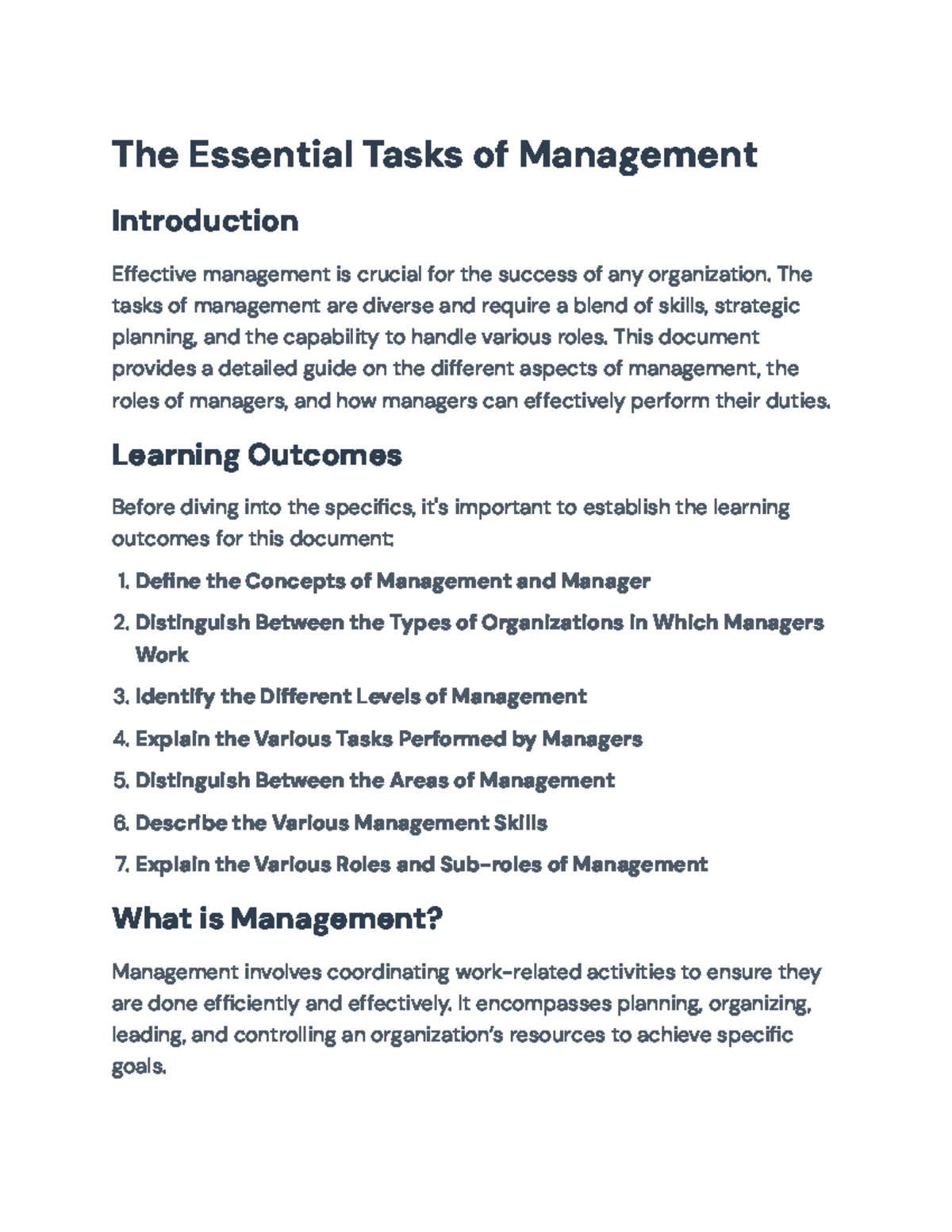 Comprehensive Overview of Essential Management Tasks and Roles - Studocu