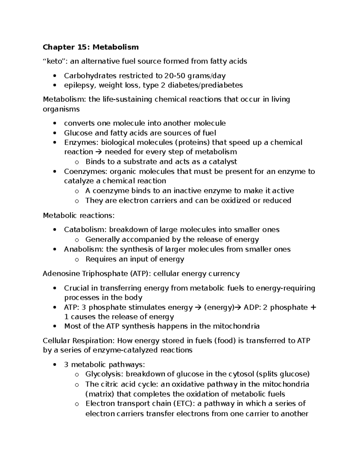 Bio 108: Chapter 15 - Metabolism and Energy Sources in Living Organisms ...