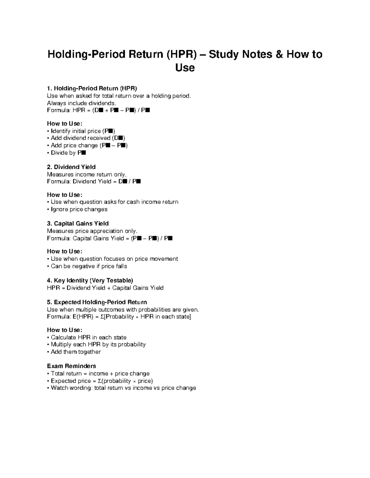Finance Study Notes: HPR and Its Applications - Studocu