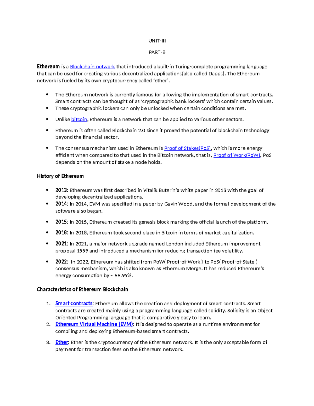 Ethereum Blockchain Overview - UNIT III PART B Study Notes - Studocu