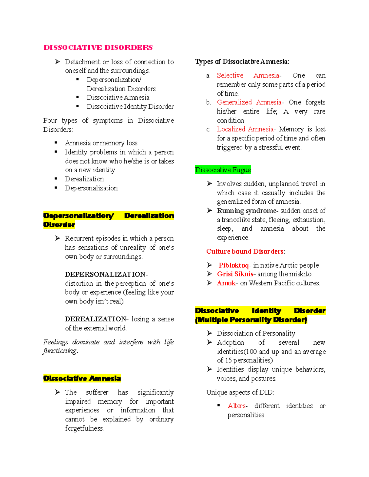 Semifinal- reviewer - hey this is my notes! - DISSOCIATIVE DISORDERS ...