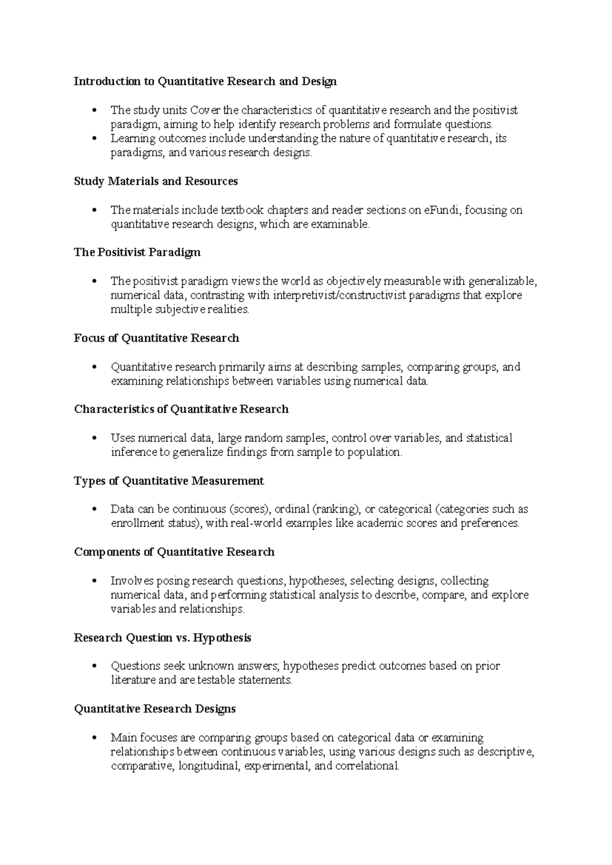 Quantitative Research & Design Overview: Key Concepts & Paradigms - Studocu