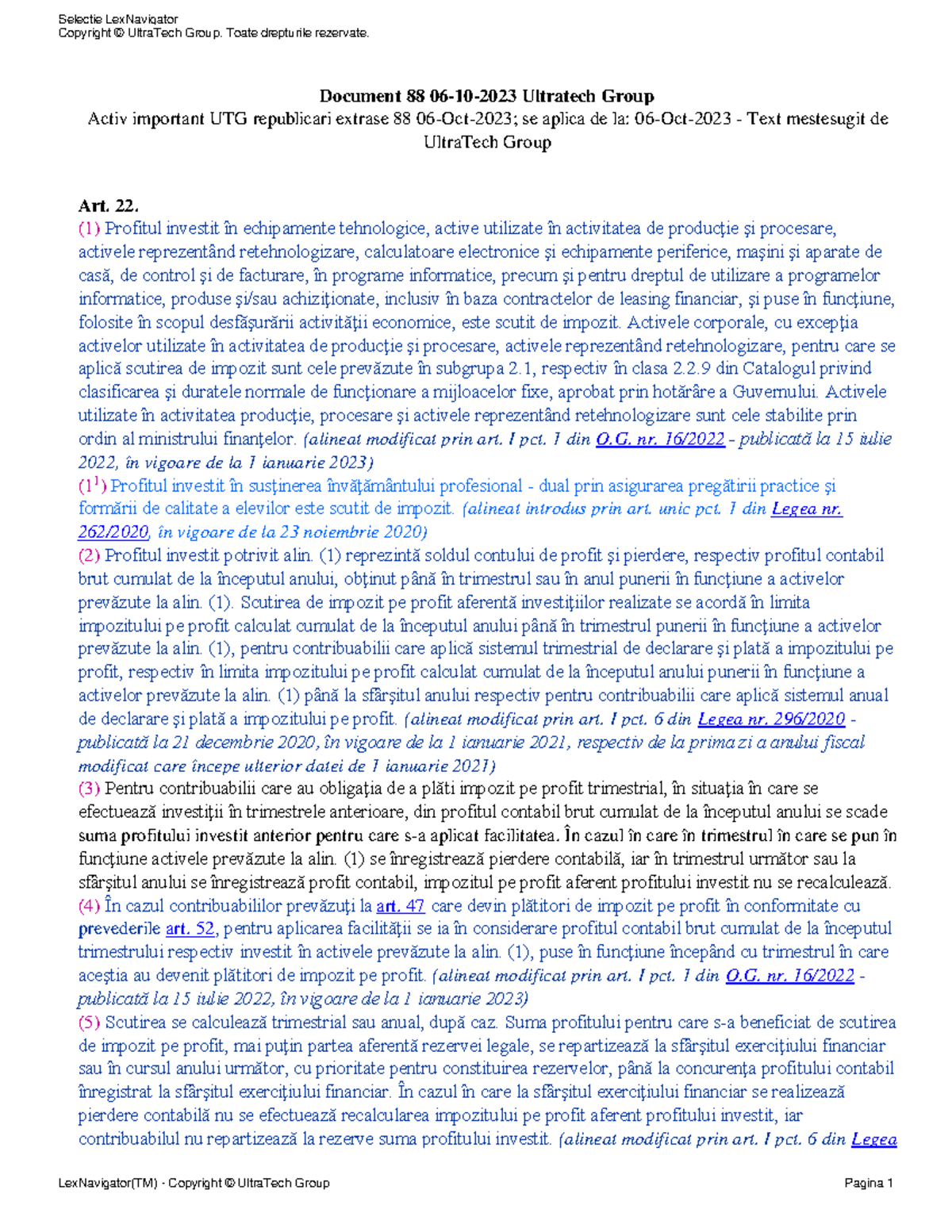 Selectie LexNavigator UTG: Scutiri de Impozit pentru Profitul ...