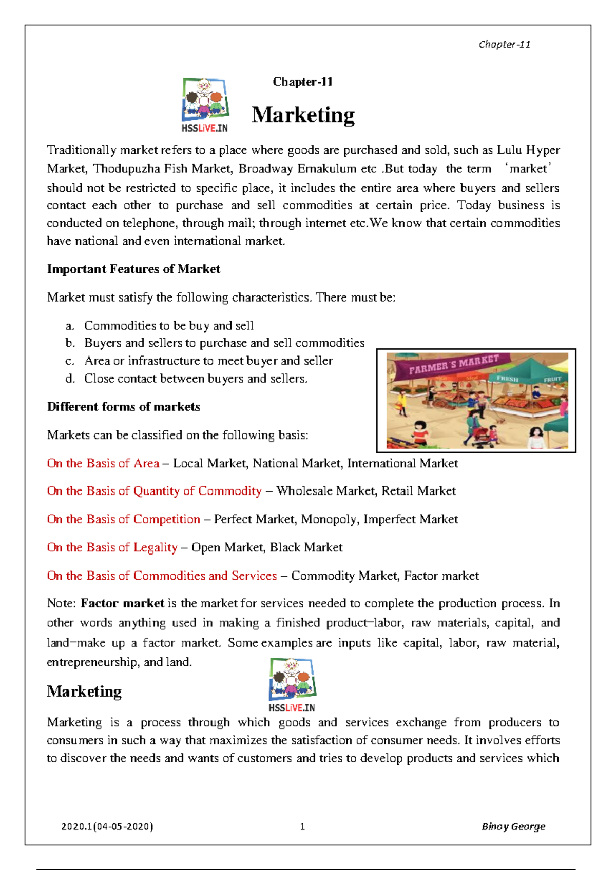 Hsslive-HSE II BS CH II Marketing 2020.1 Binoy (4-5-20) - Chapter ...
