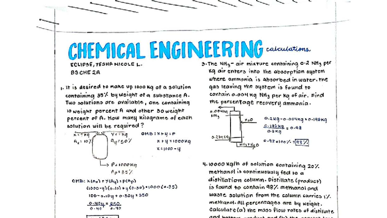 ECLIPSE CHE 2A: Material Balance Calculations in Chemical Engineering ...