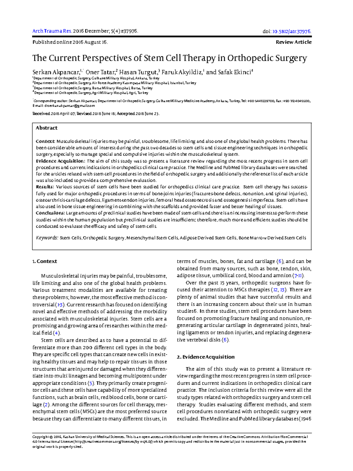 Current Perspectives on Stem Cell Therapy in Orthopedic Surgery (ORT ...