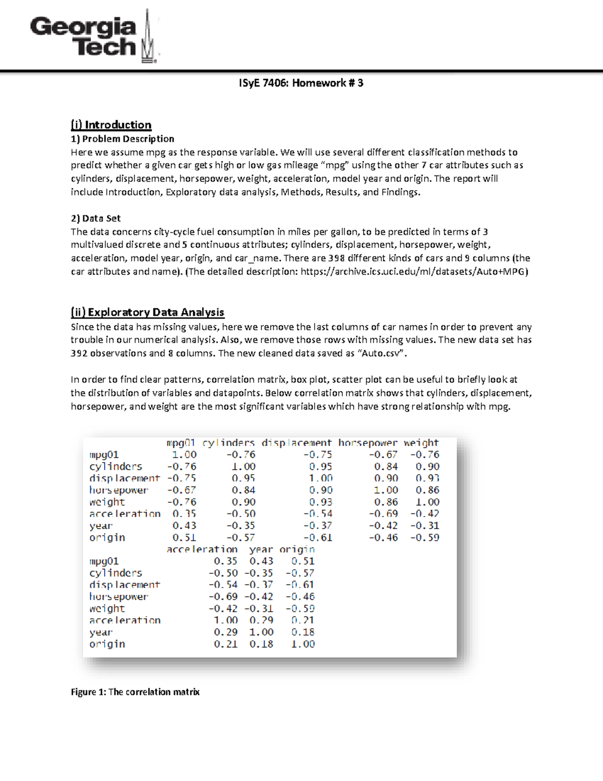 ISyE 7406: Homework 3 - Gas Mileage Prediction Analysis - Document Preview