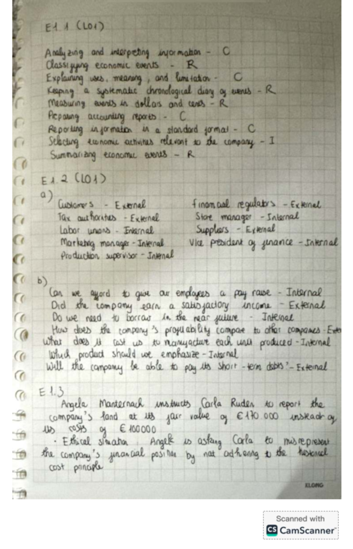 E1 1 (LO1) Analyzing Economic Events and Reporting Standards - Homework ...
