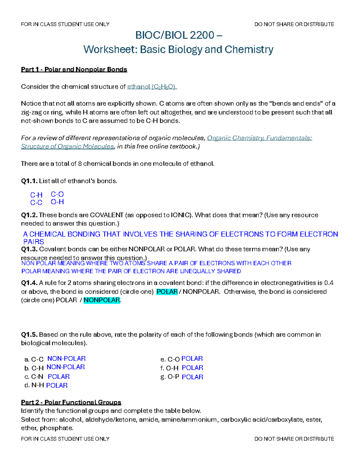 Bio and Chem Review In Class Worksheet Student - BIOC/BIOL 2200 ...