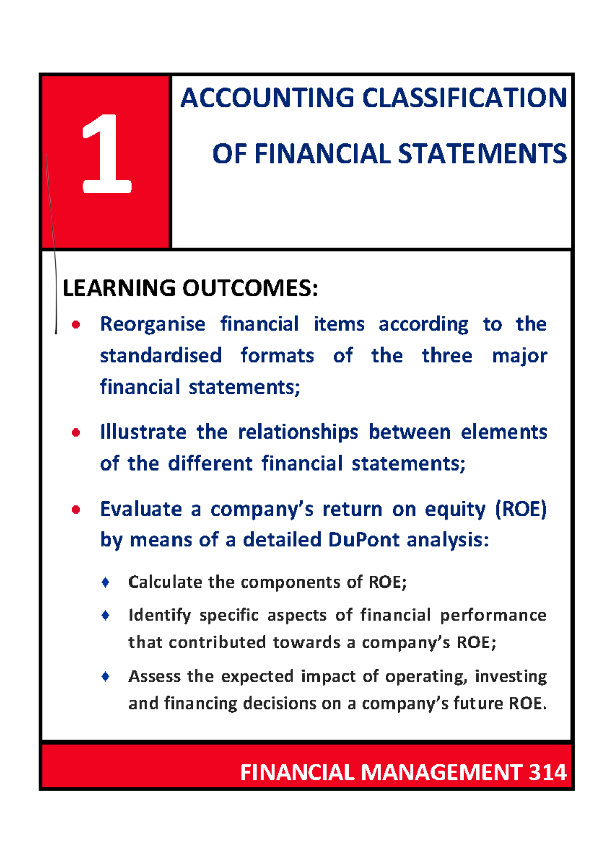 Financial Management 314: Classification of Financial Statements and ...