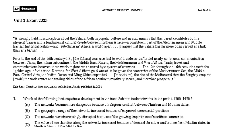 AP WORLD HISTORY: MODERN Unit 2 Exam Review and Key Concepts 2025 - Studocu