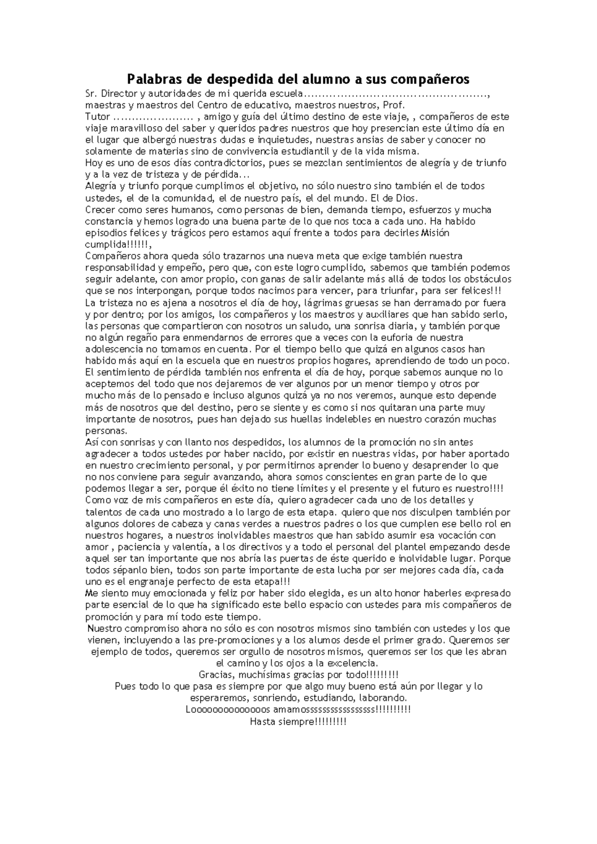 Discurso de despedida del alumno a sus compañeros de promoción - Studocu, image size:1200x1698