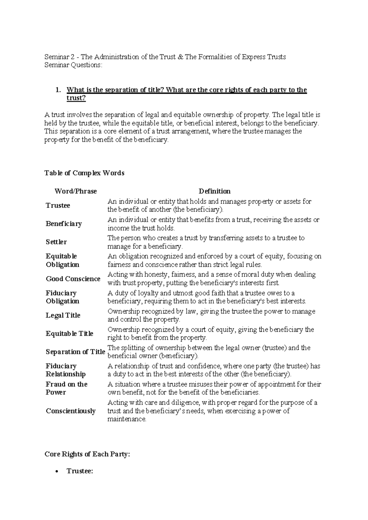 Equity & Trusts Seminar 2: Admin of Trusts & Formalities of Express ...