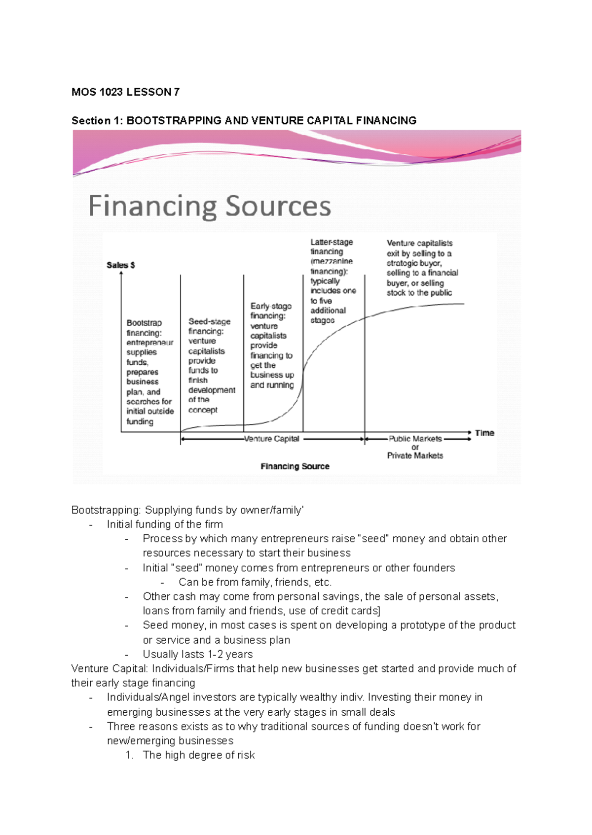 MOS 1023 - Lecture Notes on Bootstrapping and Venture Capital Financing ...