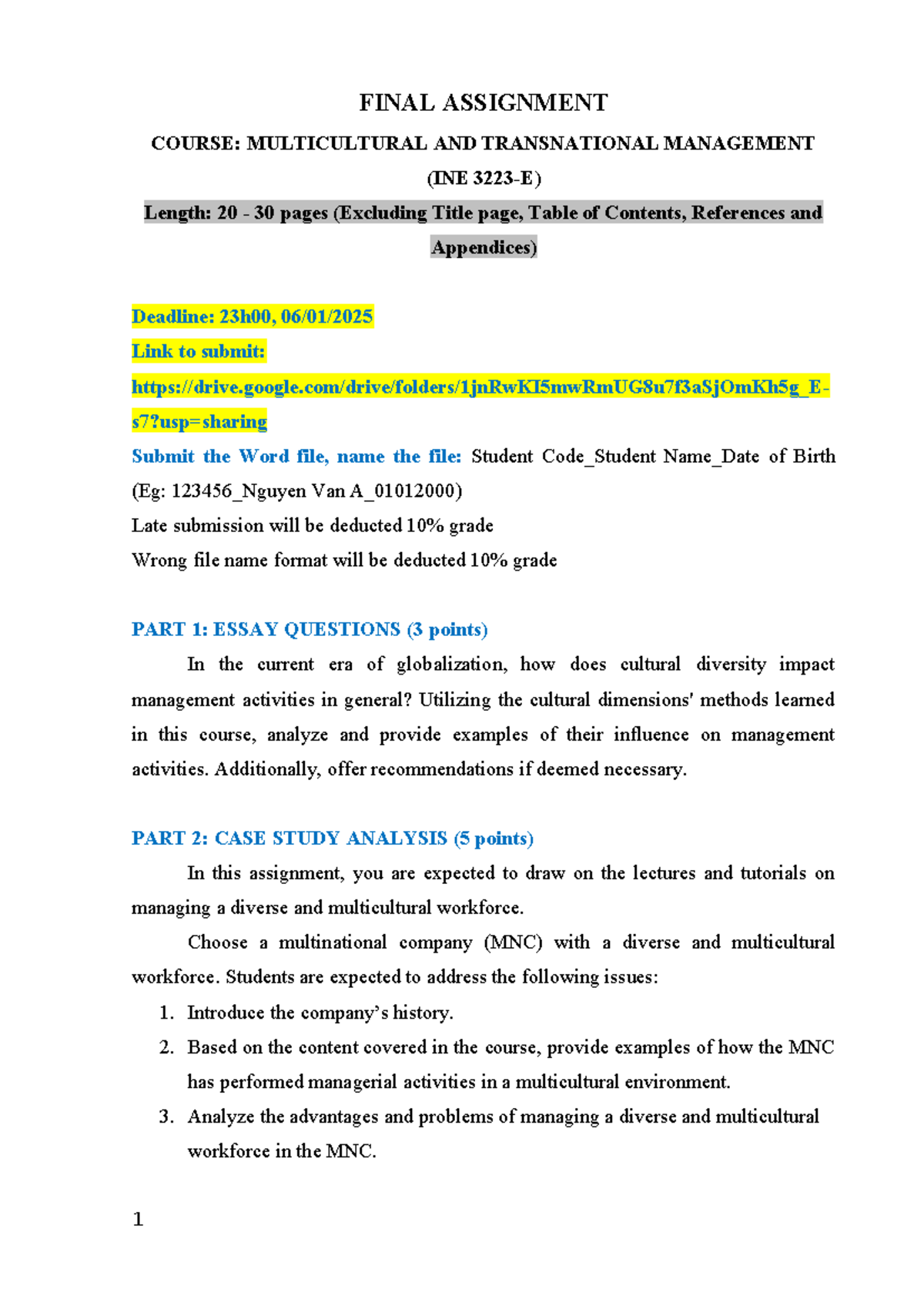 IM Final Assignment Fall Semester 2024 INE3223-E 5 - FINAL ASSIGNMENT ...