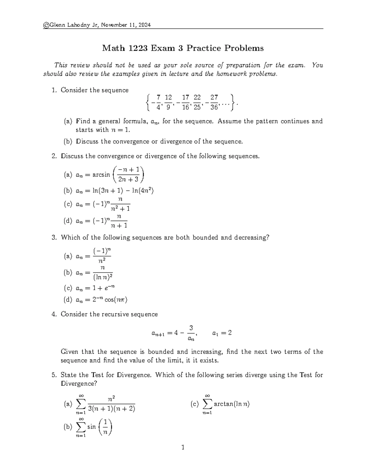 Math 1223 Final Exam Practice: Power Series & Convergence - Studocu