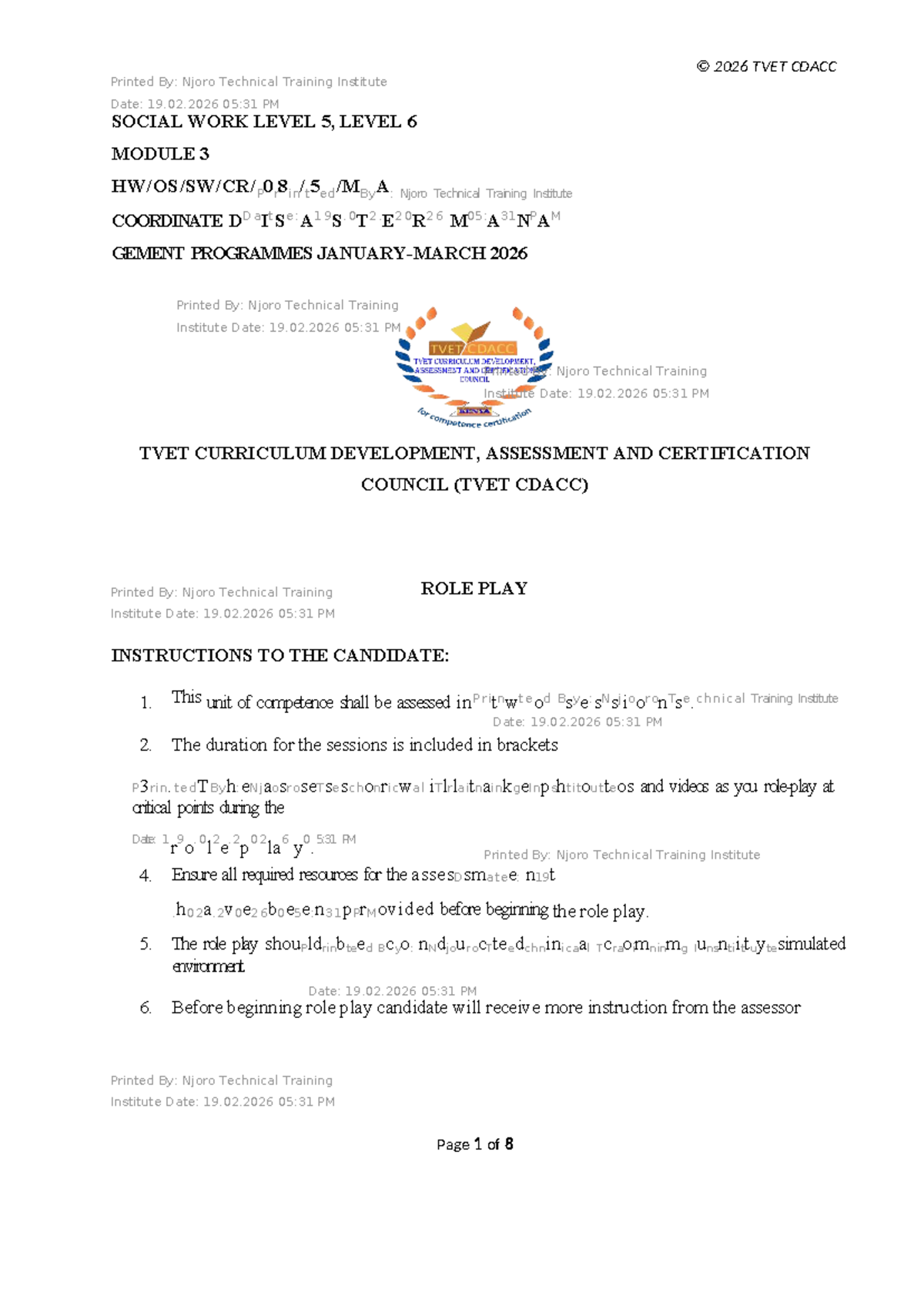 Disaster Management Practical Assessment - TVET CDACC Level 5 & 6 - Studocu