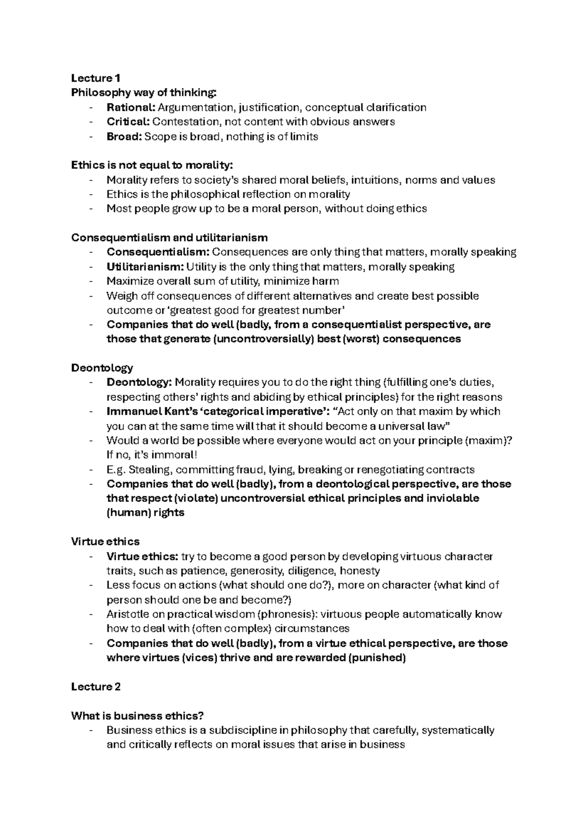 Global Ethics PHIL 101: Comprehensive Lecture Notes on Ethical Theories ...