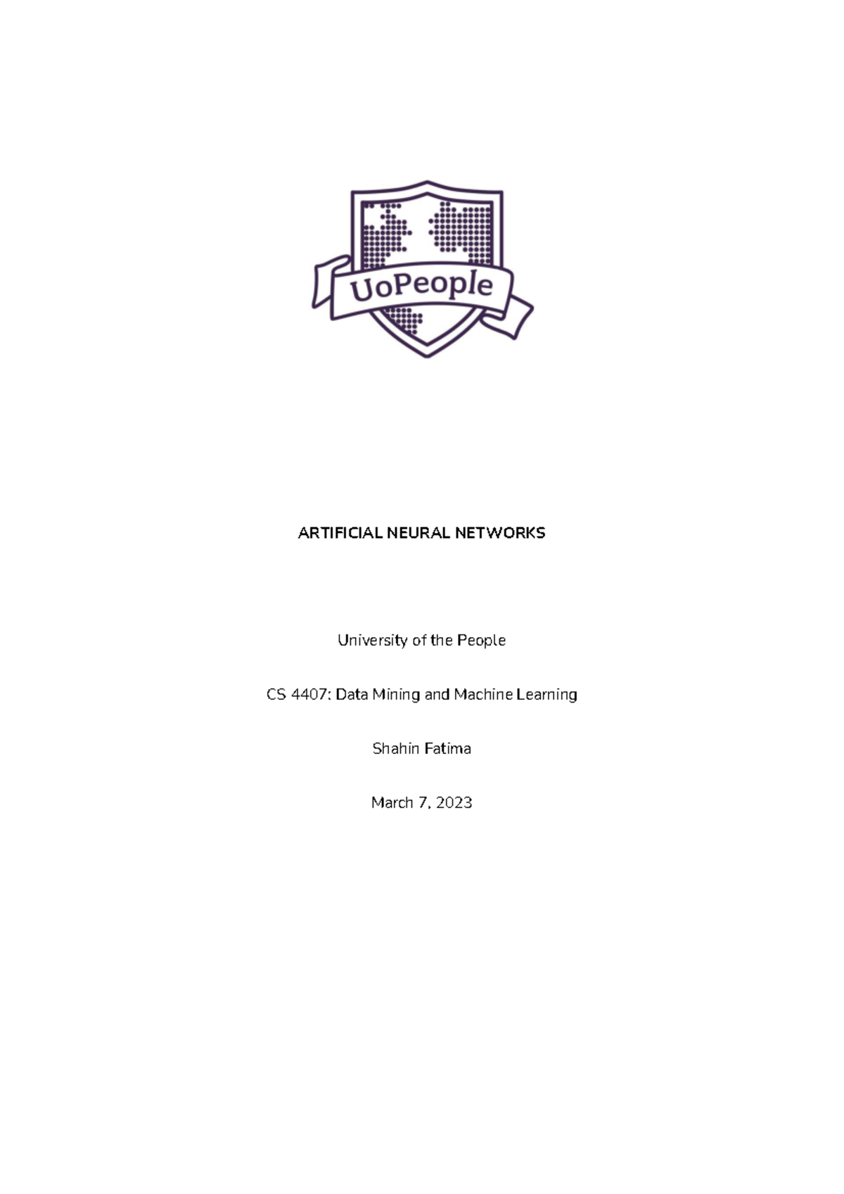 CS 4407 Unit 6 Assignment: Building an Artificial Neural Network - Studocu