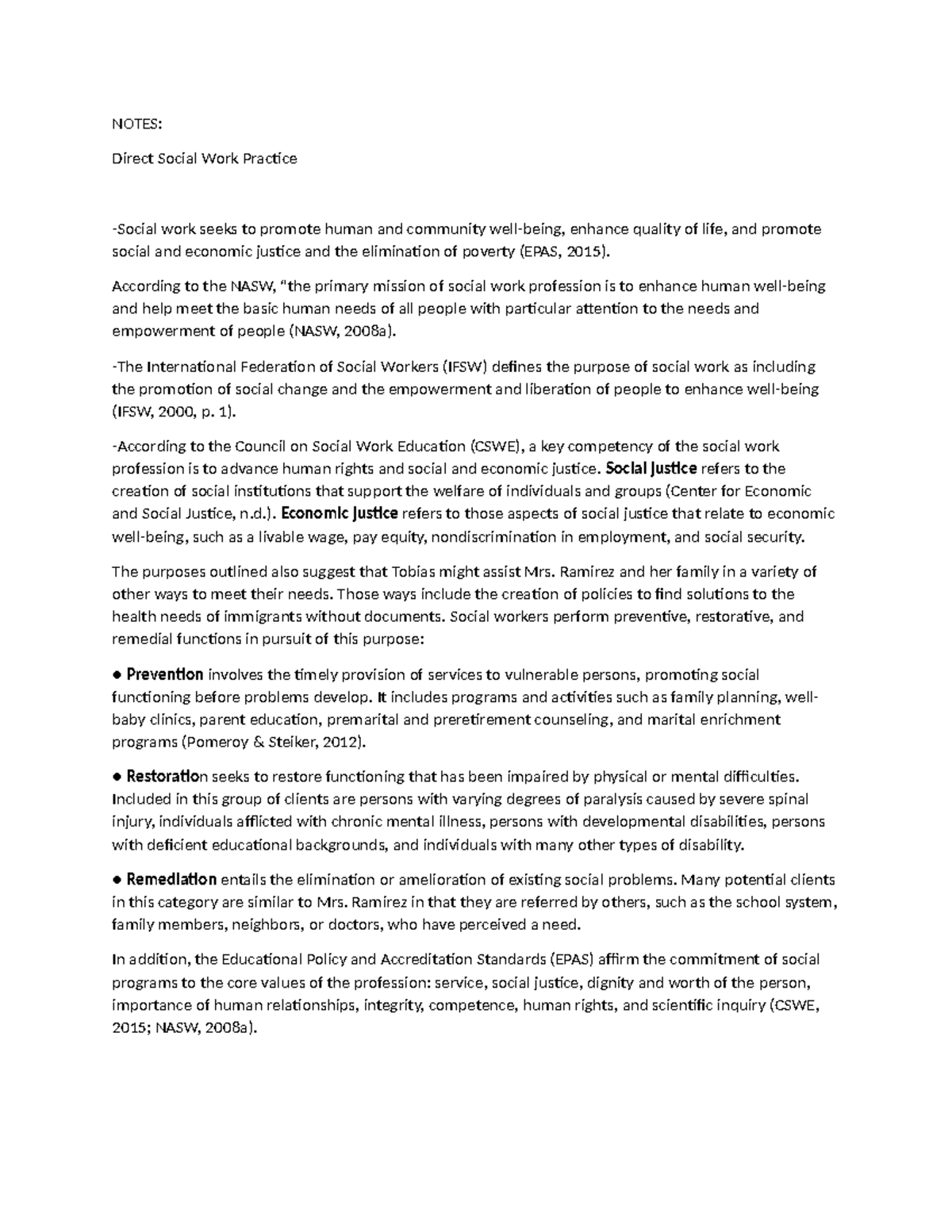 SWK 101: Direct Social Work Practice Notes on Human Well-Being - Studocu