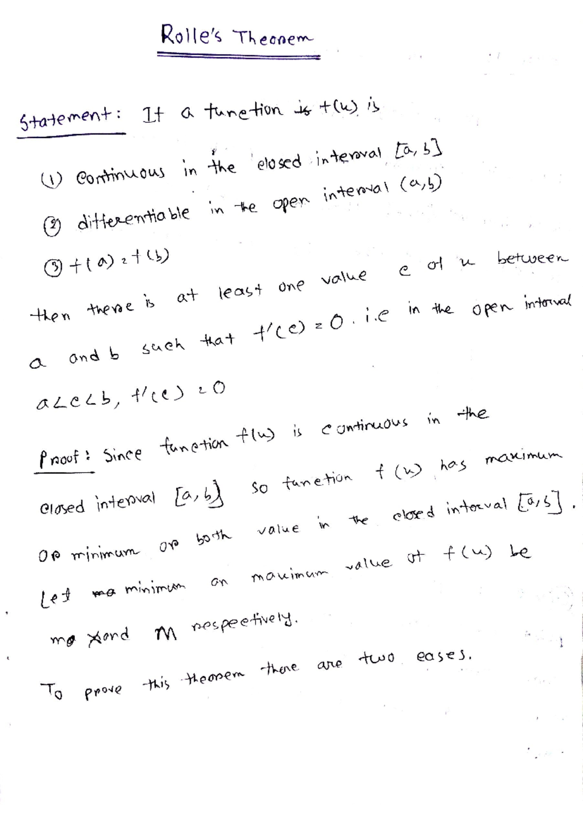 Rolle's Theorem Proof and Verification Notes - Calculus MATH 101 - Studocu