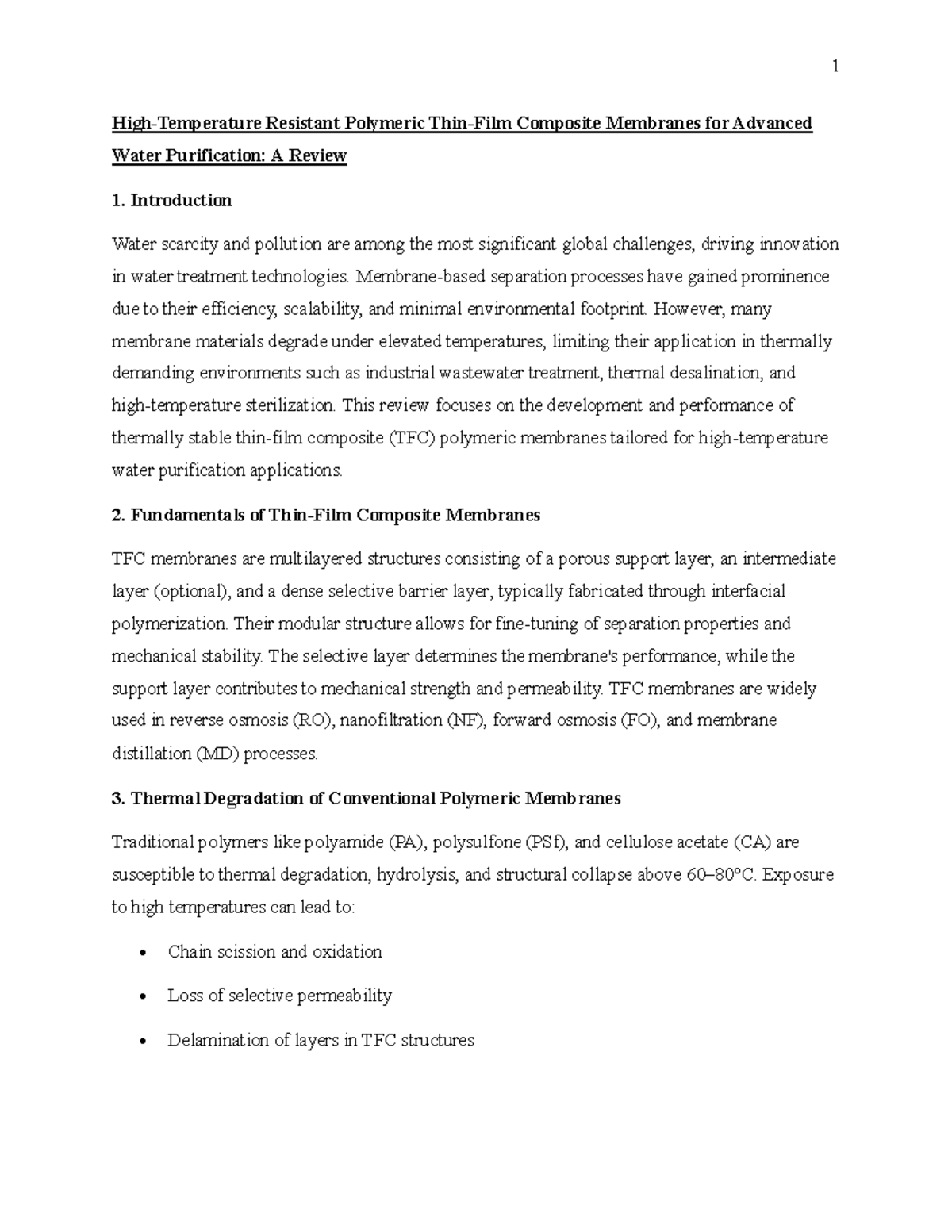 High-Temperature Resistant TFC Membranes for Water Purification (CH E ...