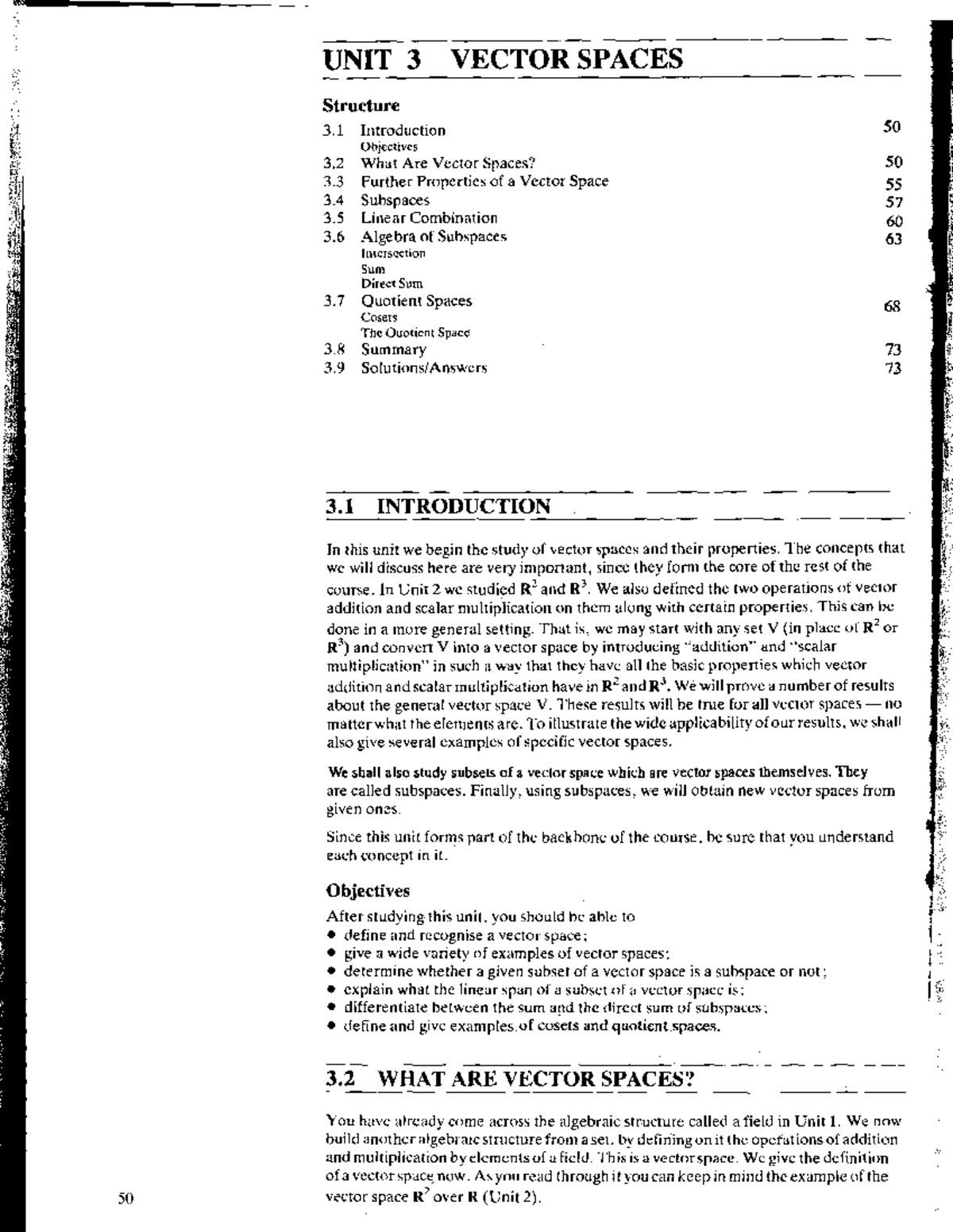 Unit 3 Lecture Notes: Exploring Vector Spaces and Their Properties ...