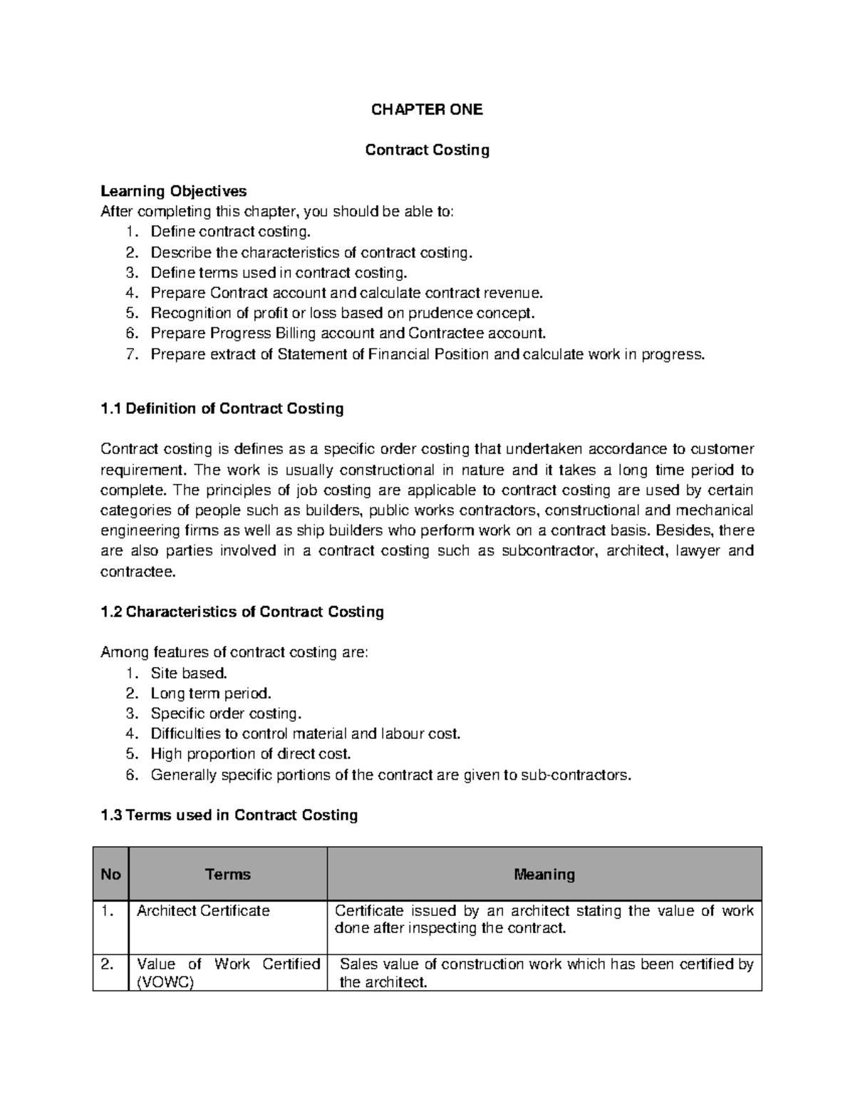 Chapter 1: Contract Costing Overview and Key Concepts - Studocu