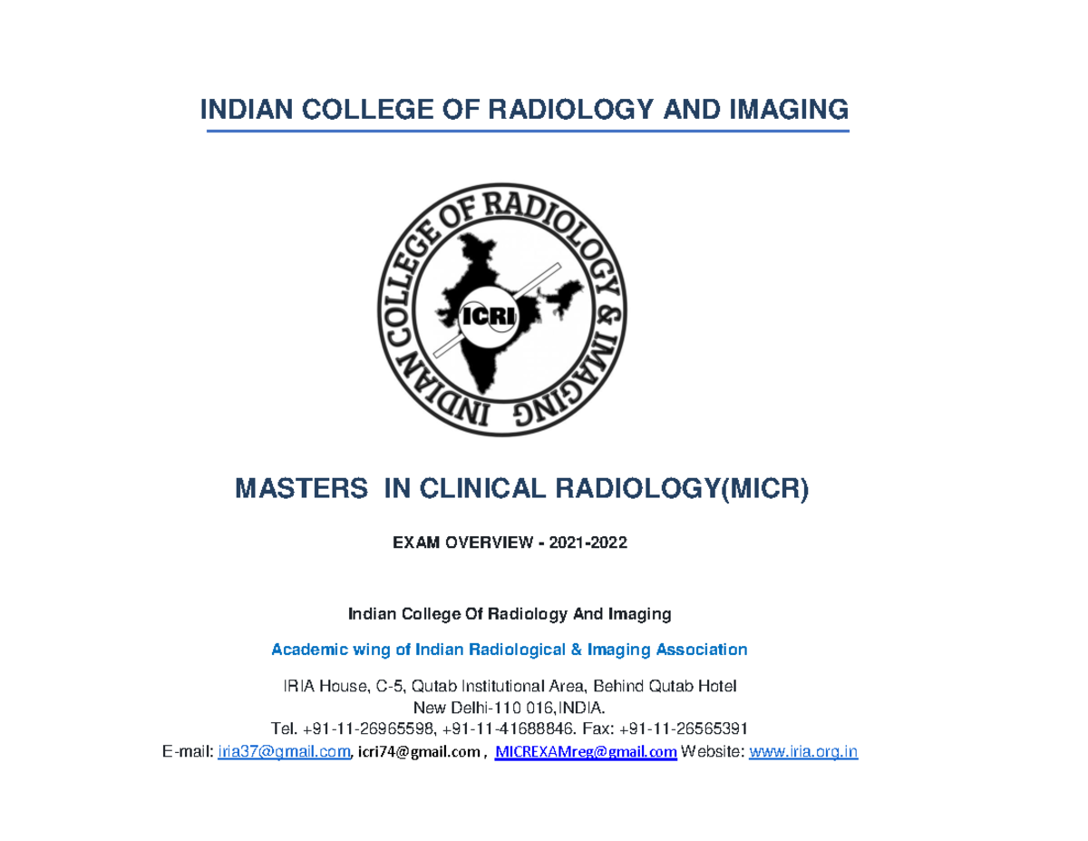 An overview of MICR exam in radiology in India - INDIAN COLLEGE OF ...