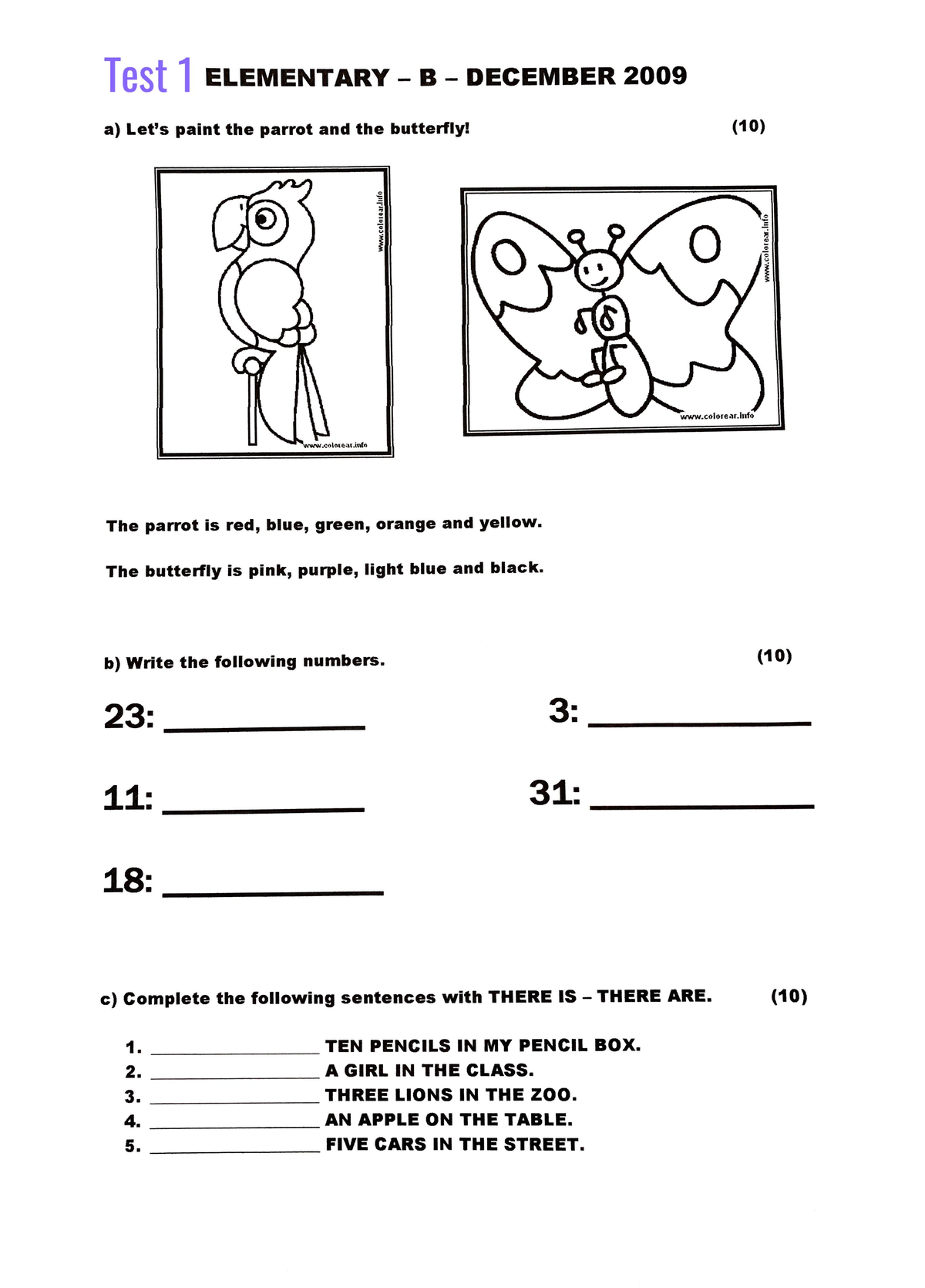 1st Grade - Exam Models (Tests 1-10) - Studocu