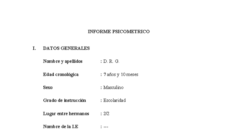 Informe Psicométrico I: Evaluación de D. R. G. (GARS 3) - Document Preview