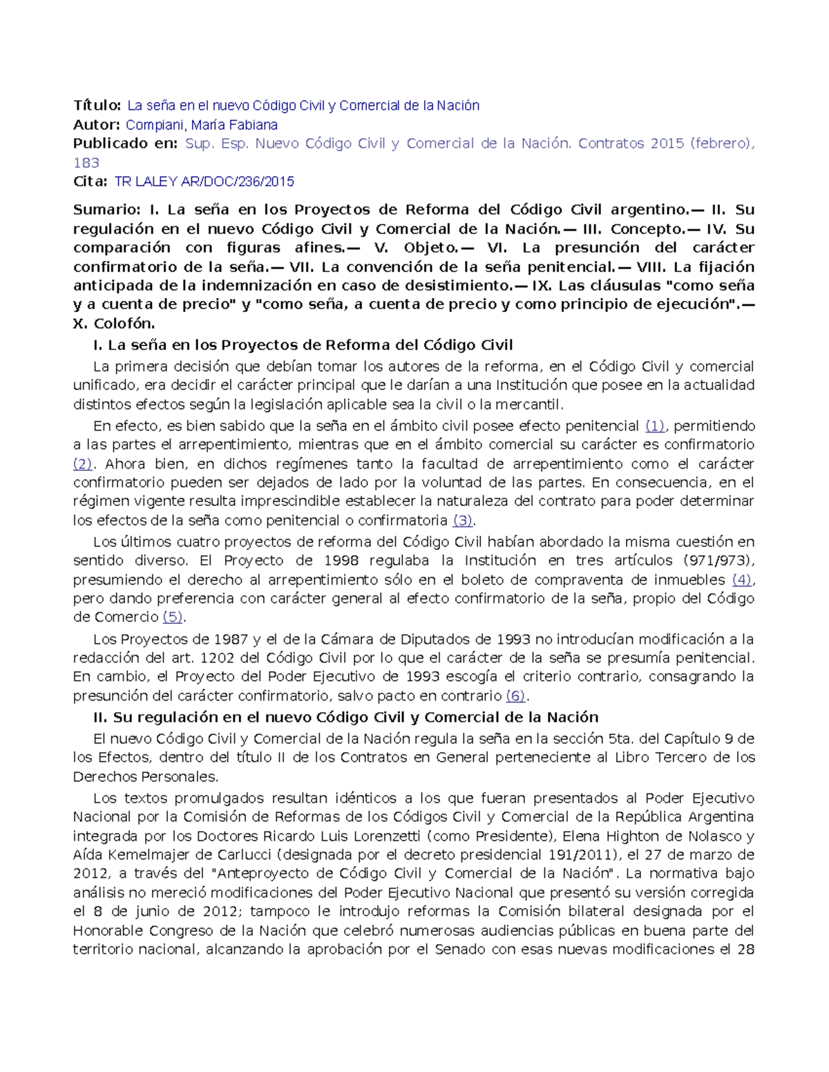 La seña en el nuevo Código Civil y Comercial de la Nación - Compiani ...
