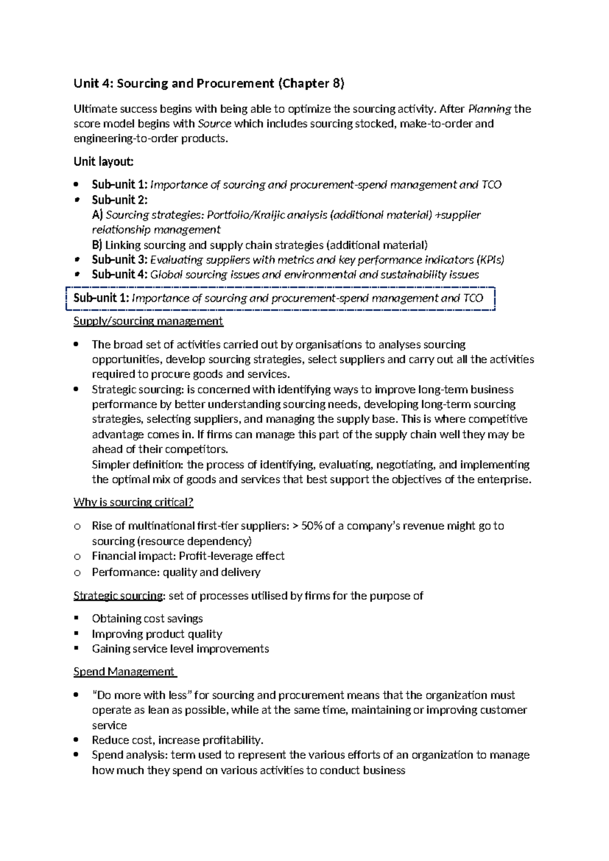 Unit 4: Summary of Sourcing and Procurement in Supply Chain Management ...