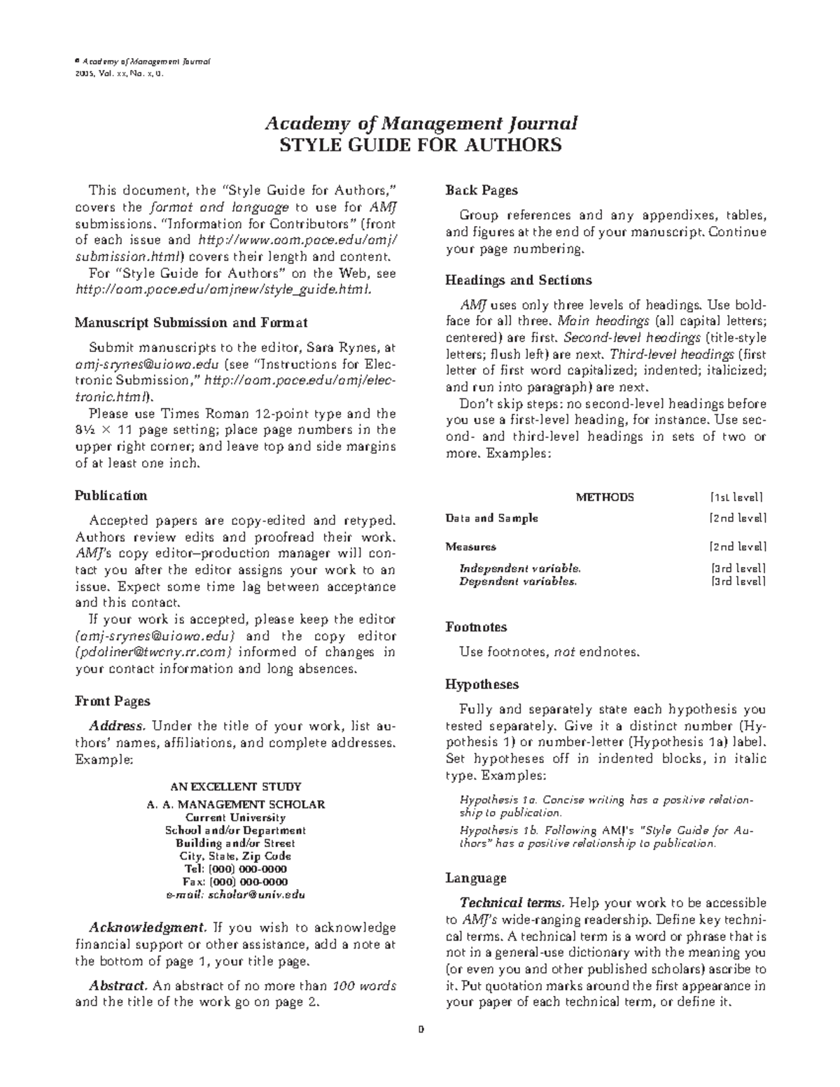 AMJ Style Guide for Authors: Formatting and Submission Details ...