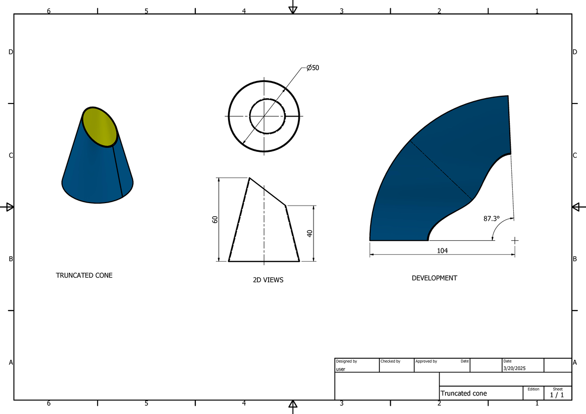 Truncated cone - Engineering Drawing 1 - 1 1 2 2 3 3 4 4 5 5 6 AB 6 AB ...