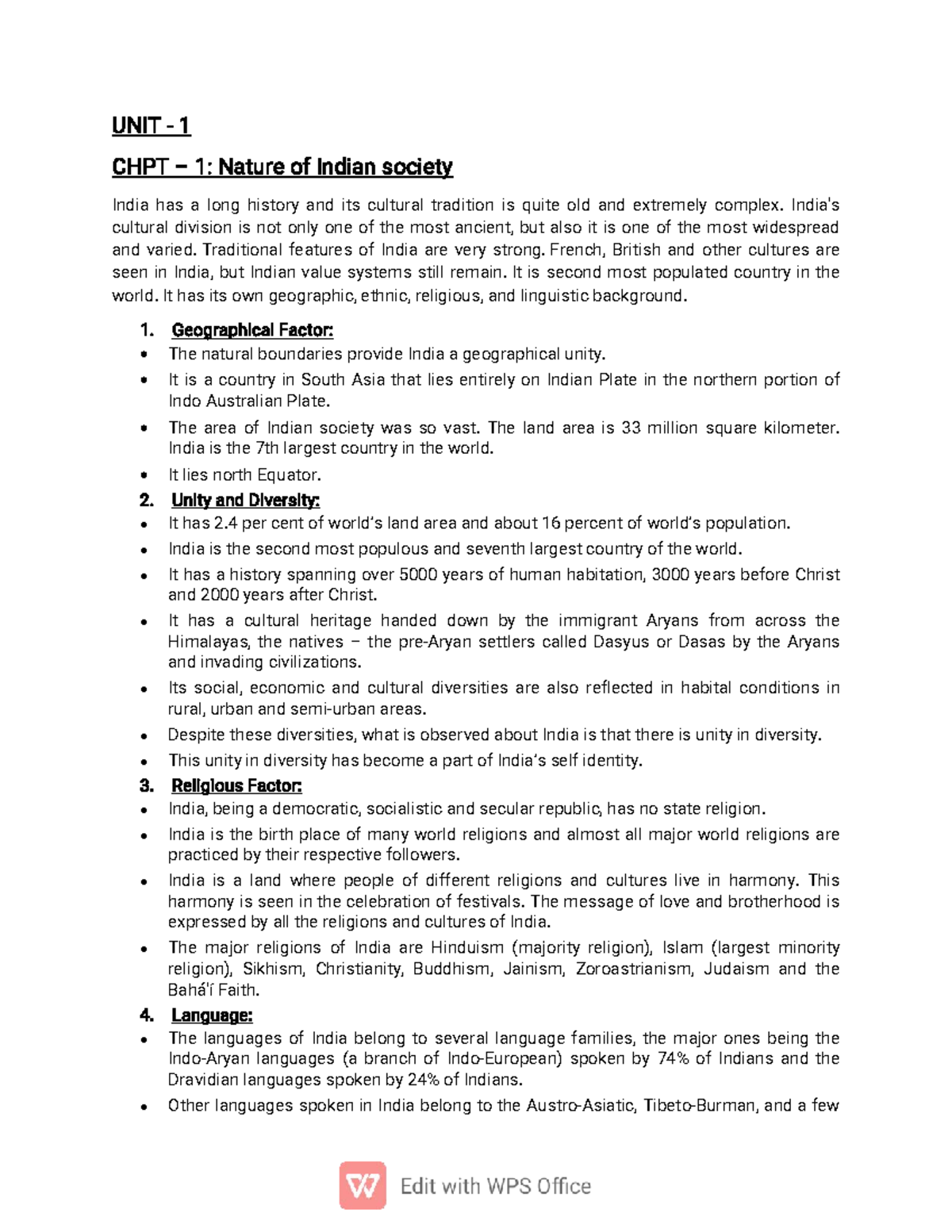 Sociology 2ND SEM - Unit 1: Understanding Indian Society and Culture ...