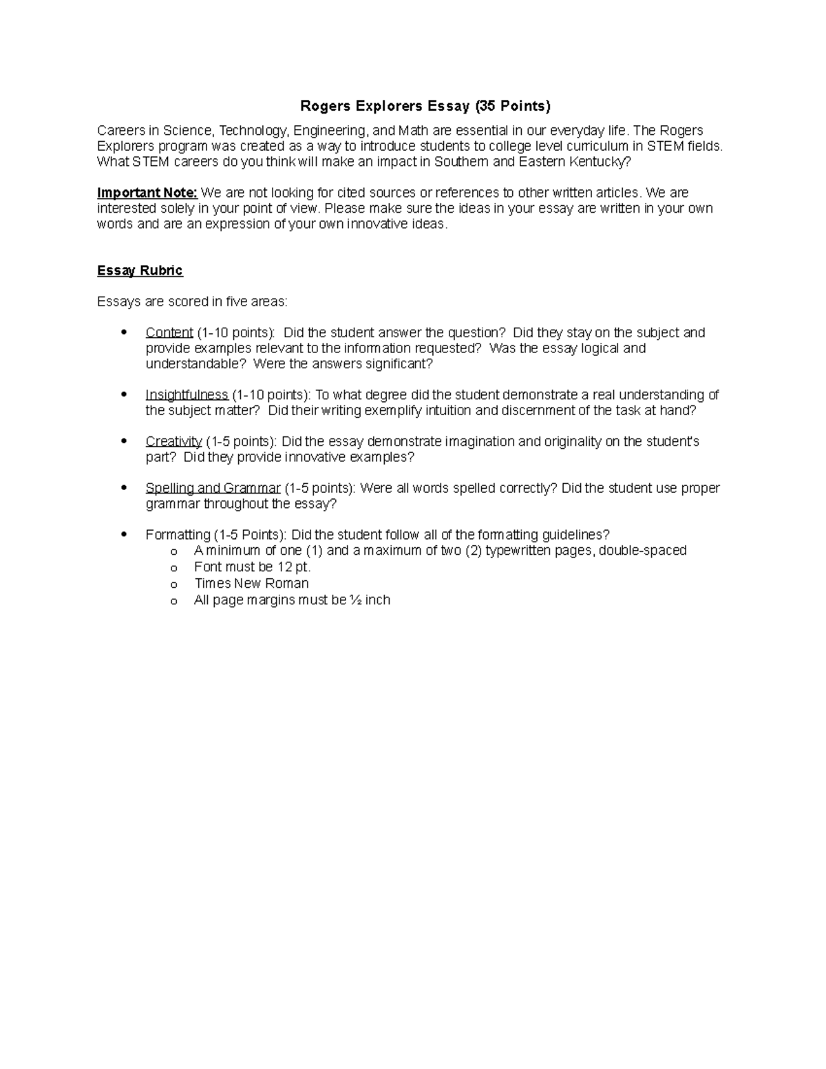Rogers Explorers Essay Grading Rubric and Criteria (35 Points) - Studocu