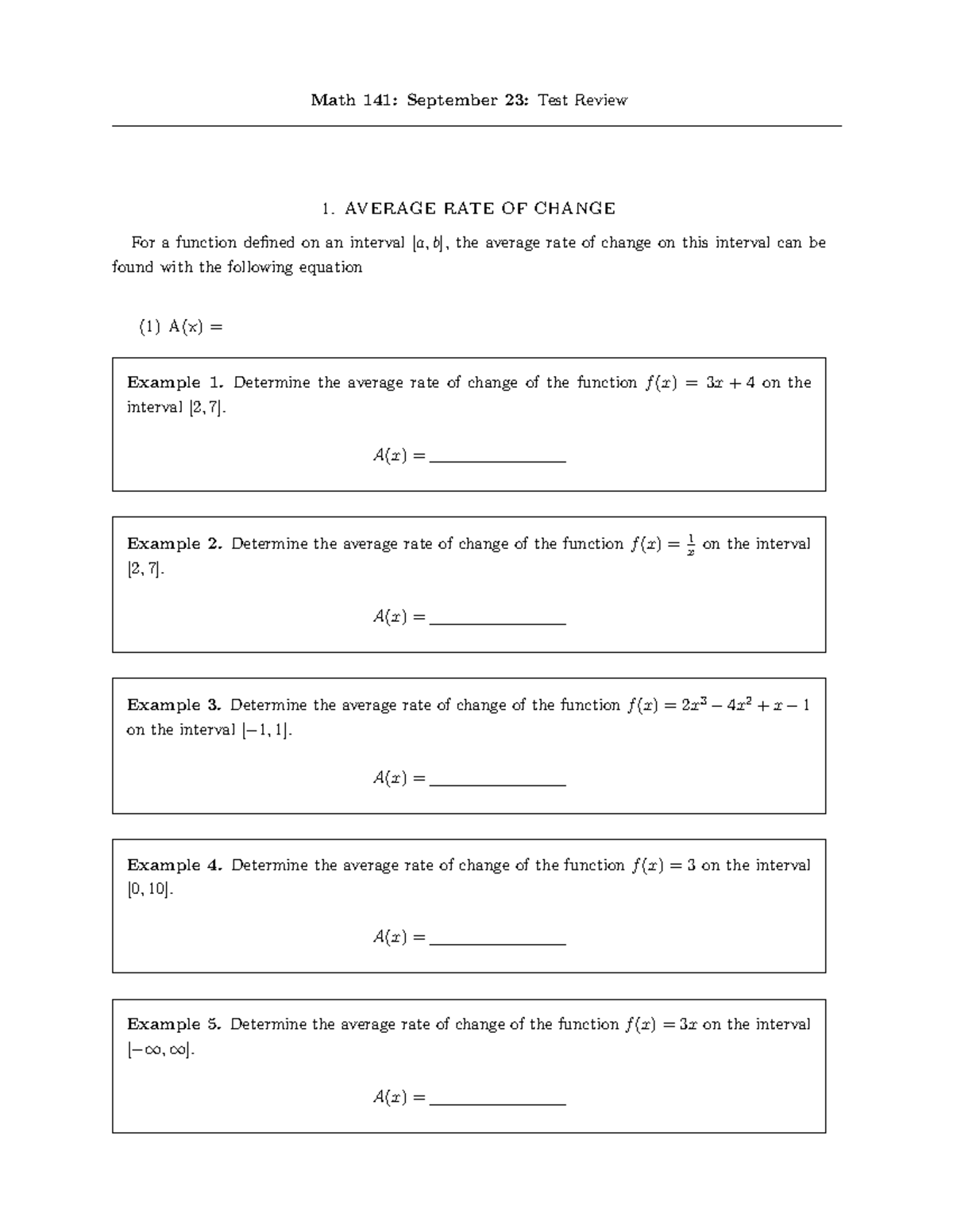 9 23 Test Review MATH141 - Math 141: September 23: Test Review 1 ...