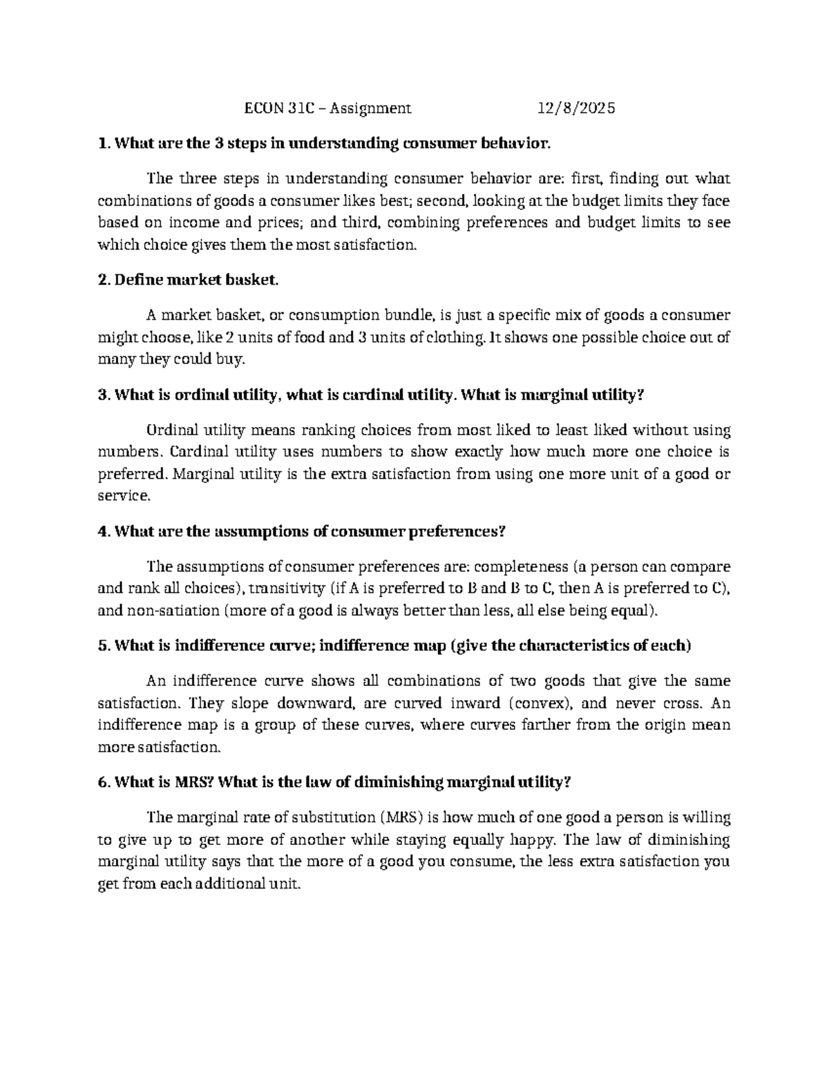 ECON 31C Assignment 1: Understanding Consumer Behavior Steps - Studocu