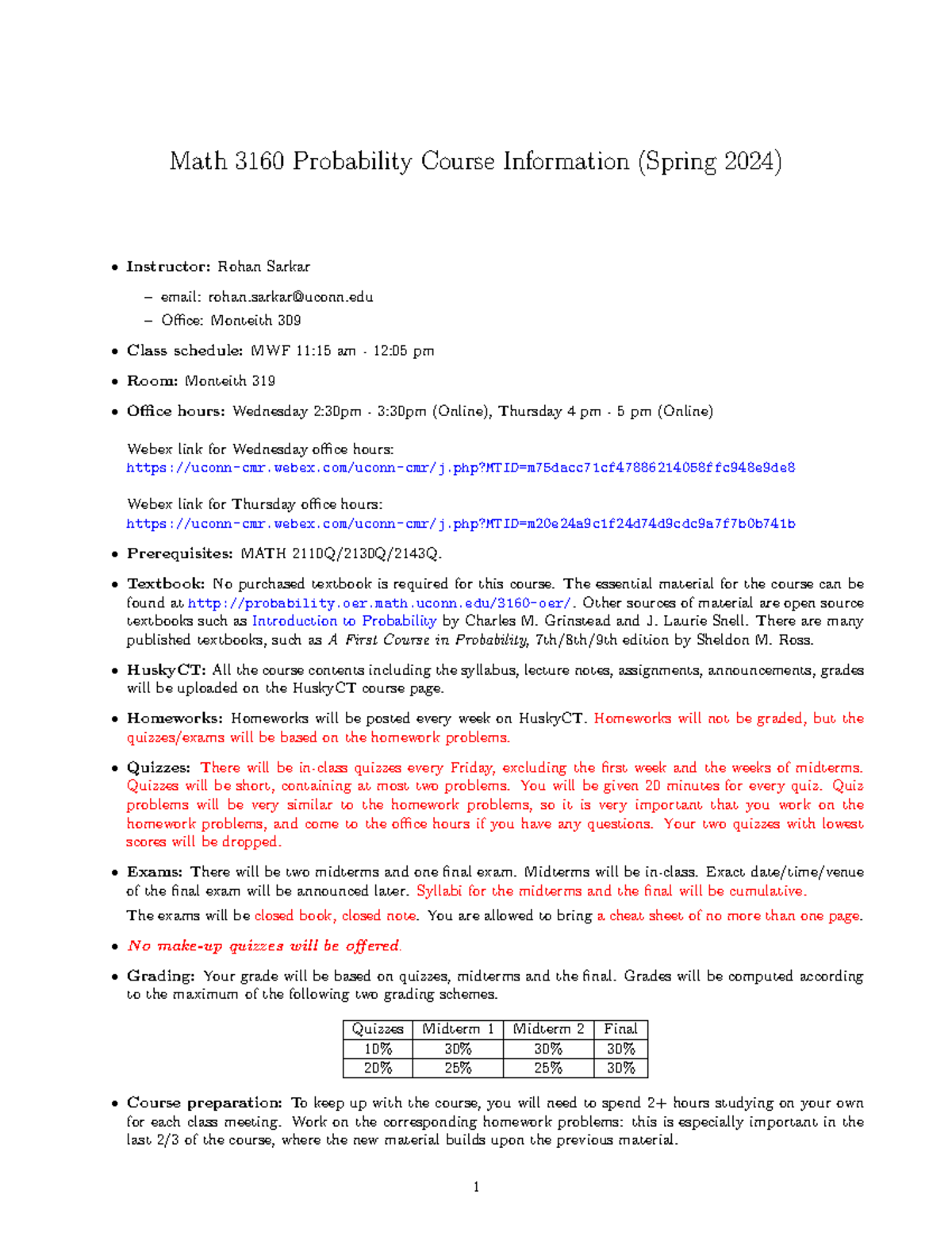 MATH3160-S24: Spring 2024 Probability Course Syllabus Overview - Studocu