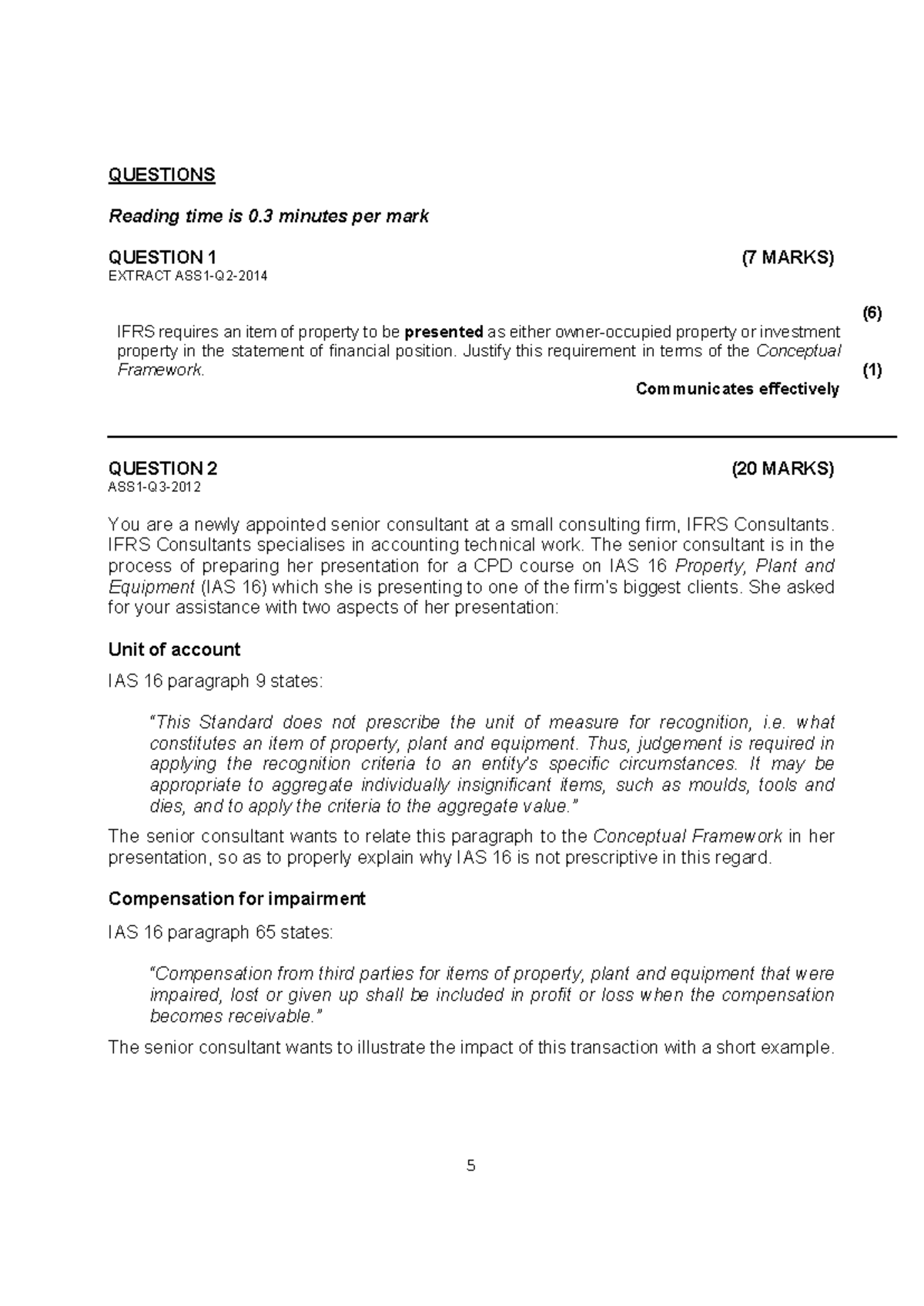CF and IAS 1 Question Bank Information and Required - QUESTIONS Reading ...
