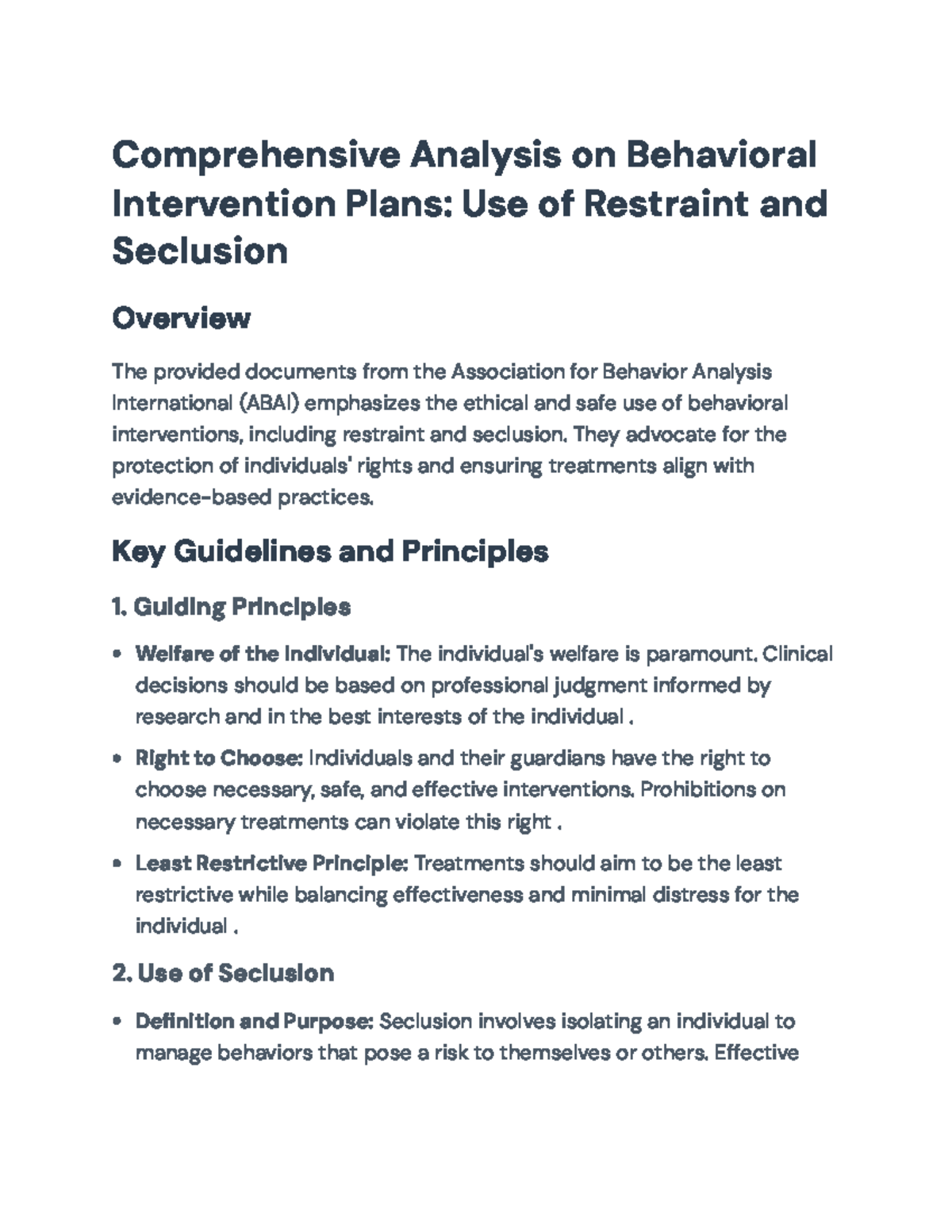 Comprehensive Guidelines on BIPs: Restraint & Seclusion Overview - Studocu
