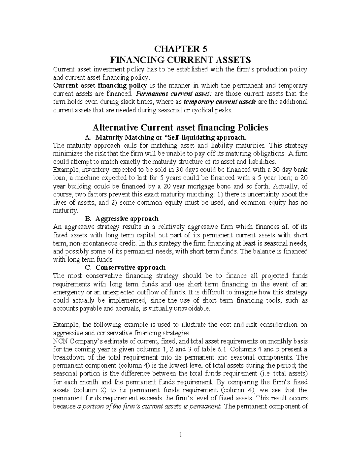 FM II CHAPTER 5: FINANCING CURRENT ASSETS STRATEGIES - Studocu