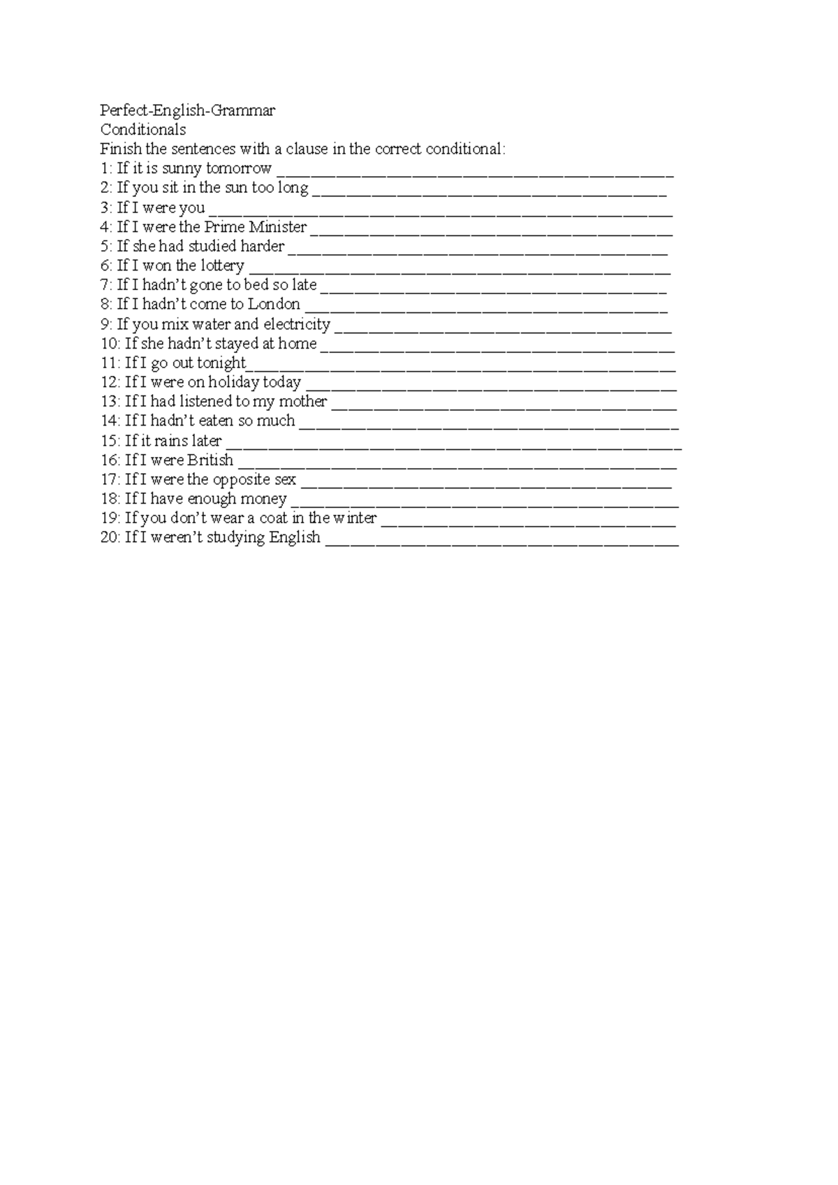 Conditionals Practice Exercises - Zadania - Studocu