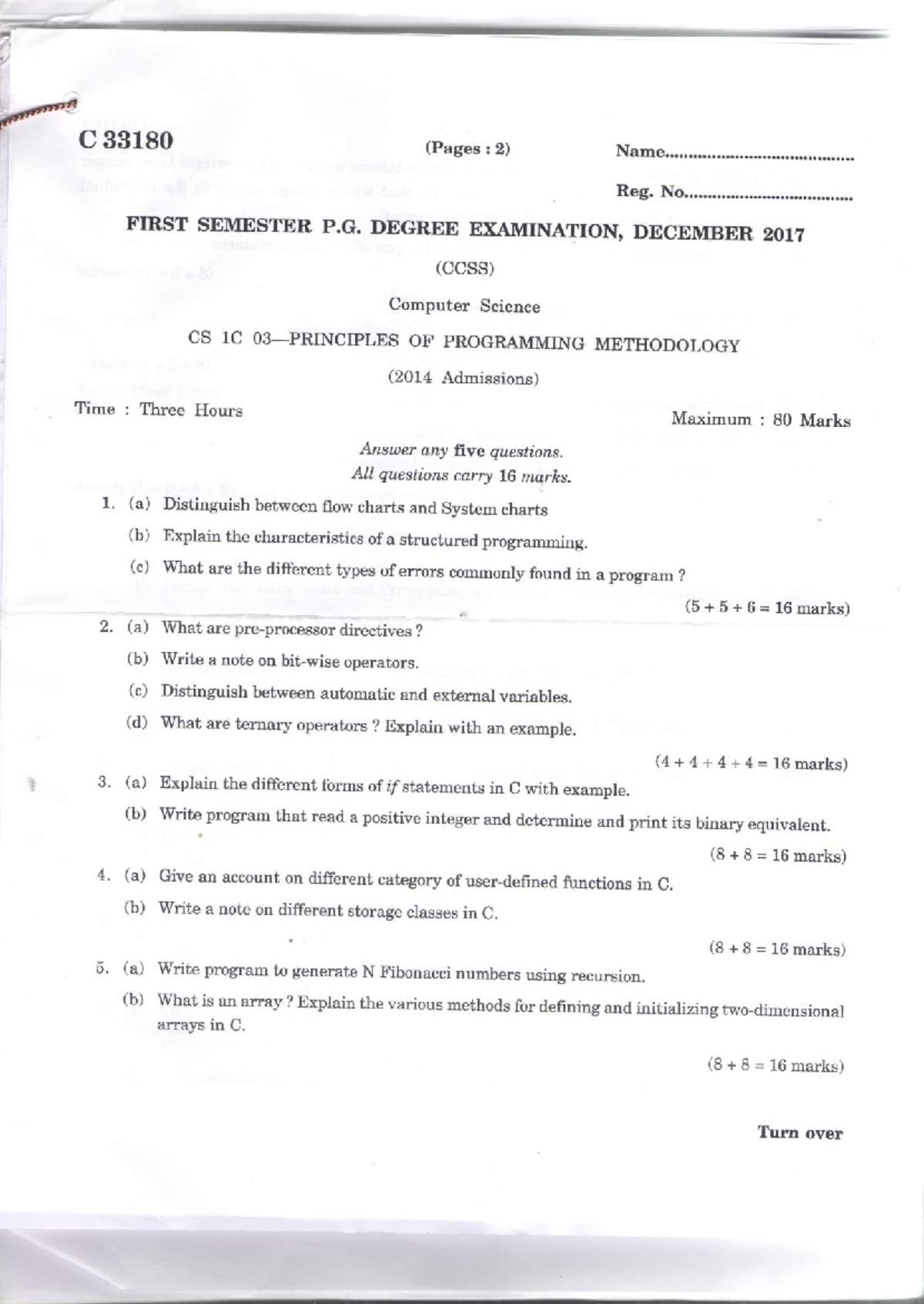Principles of programming methodology previous question papers - C ...
