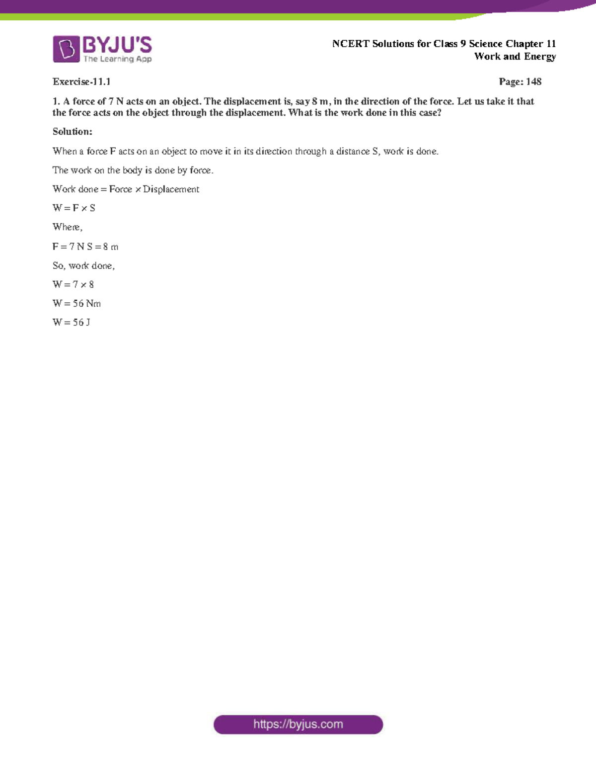 NCERT Solutions for Class 9 Science Chapter 11: Work and Energy - Studocu