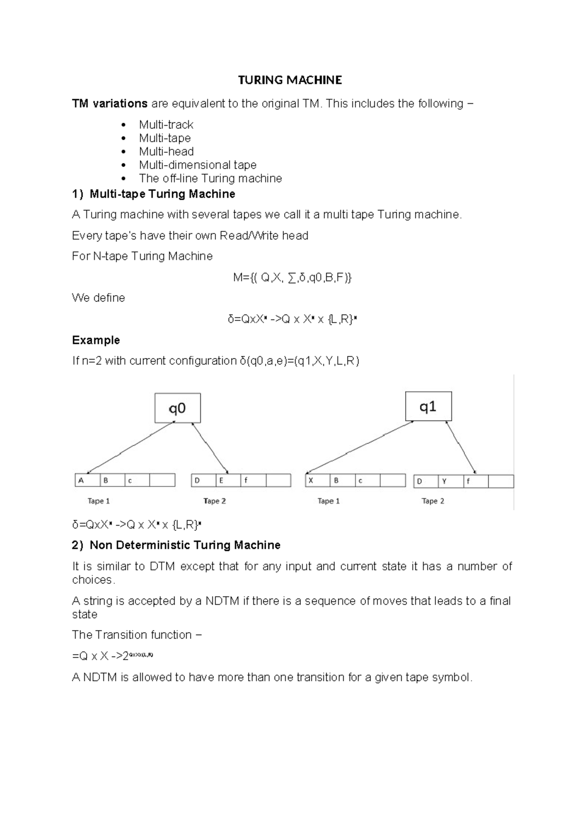 Turing Machin - TURING MACHINE TM variations are equivalent to the ...