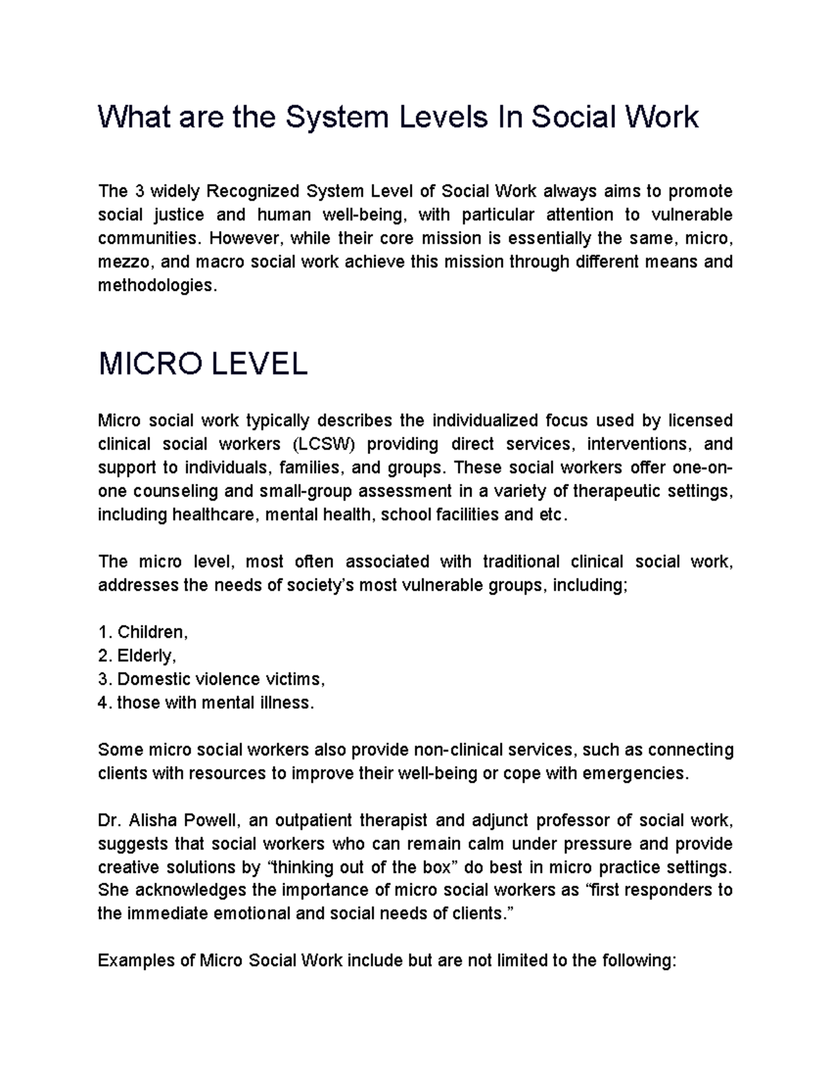 Understanding the Three System Levels in Social Work: Micro, Mezzo, and  Macro - Studocu