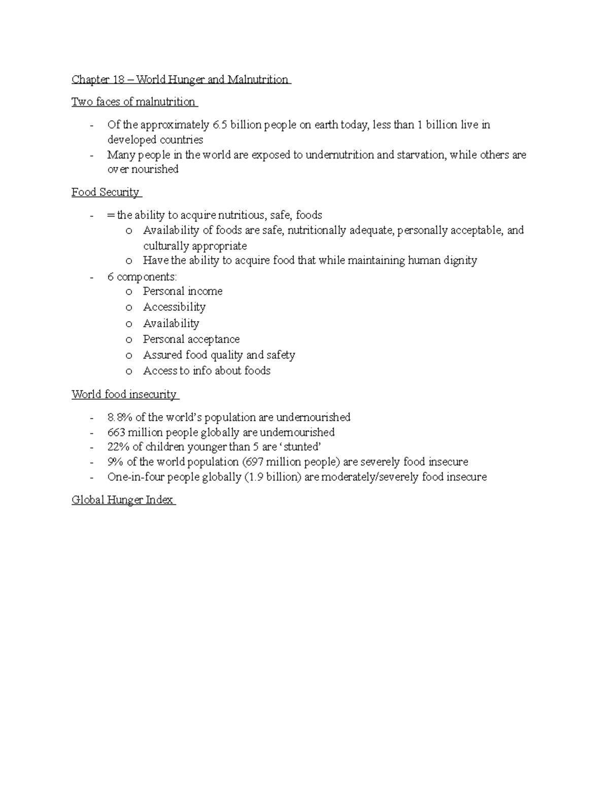 Chapter 18 - Lecture Notes on World Hunger and Malnutrition - Studocu