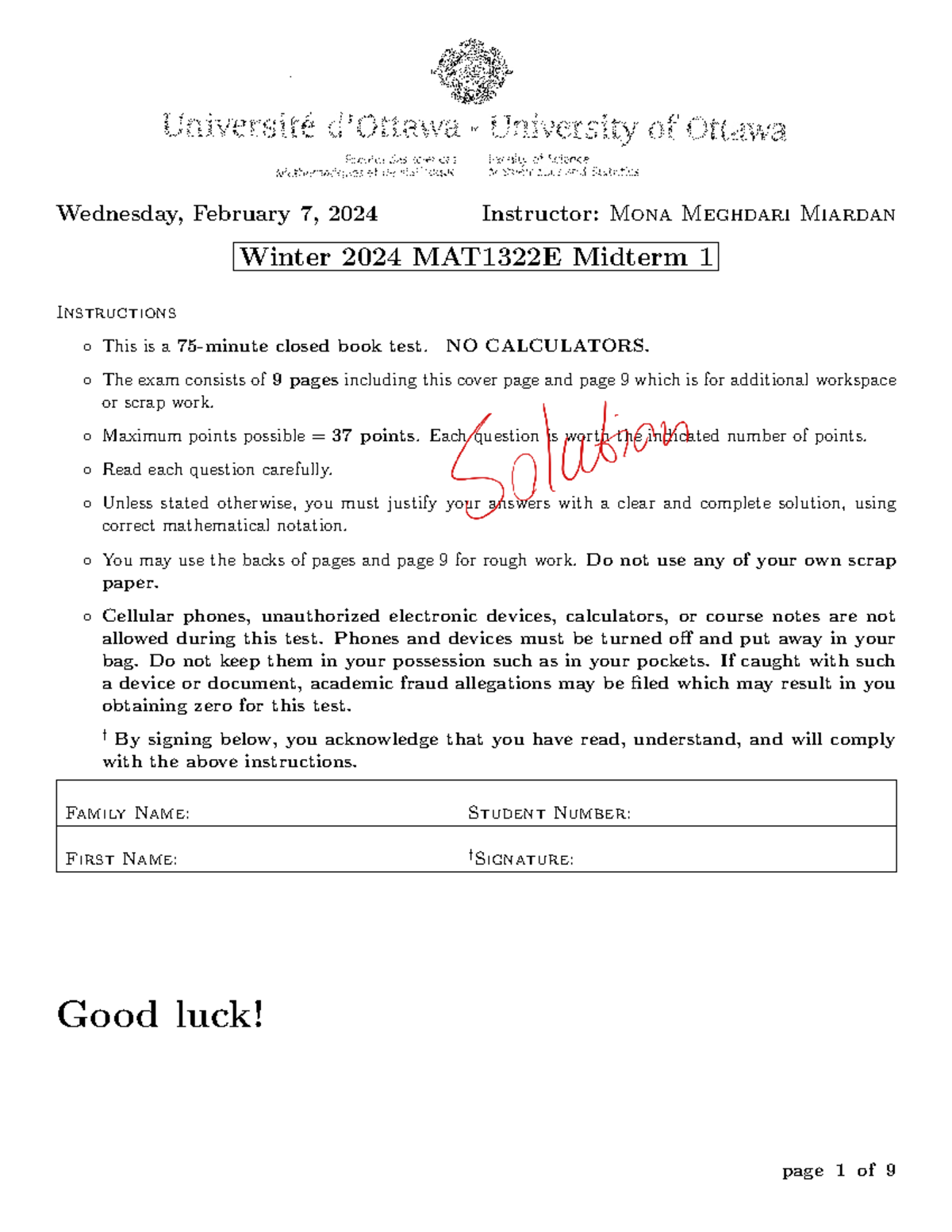 MAT1322E Midterm 1 Solutions and Key Concepts - Studocu